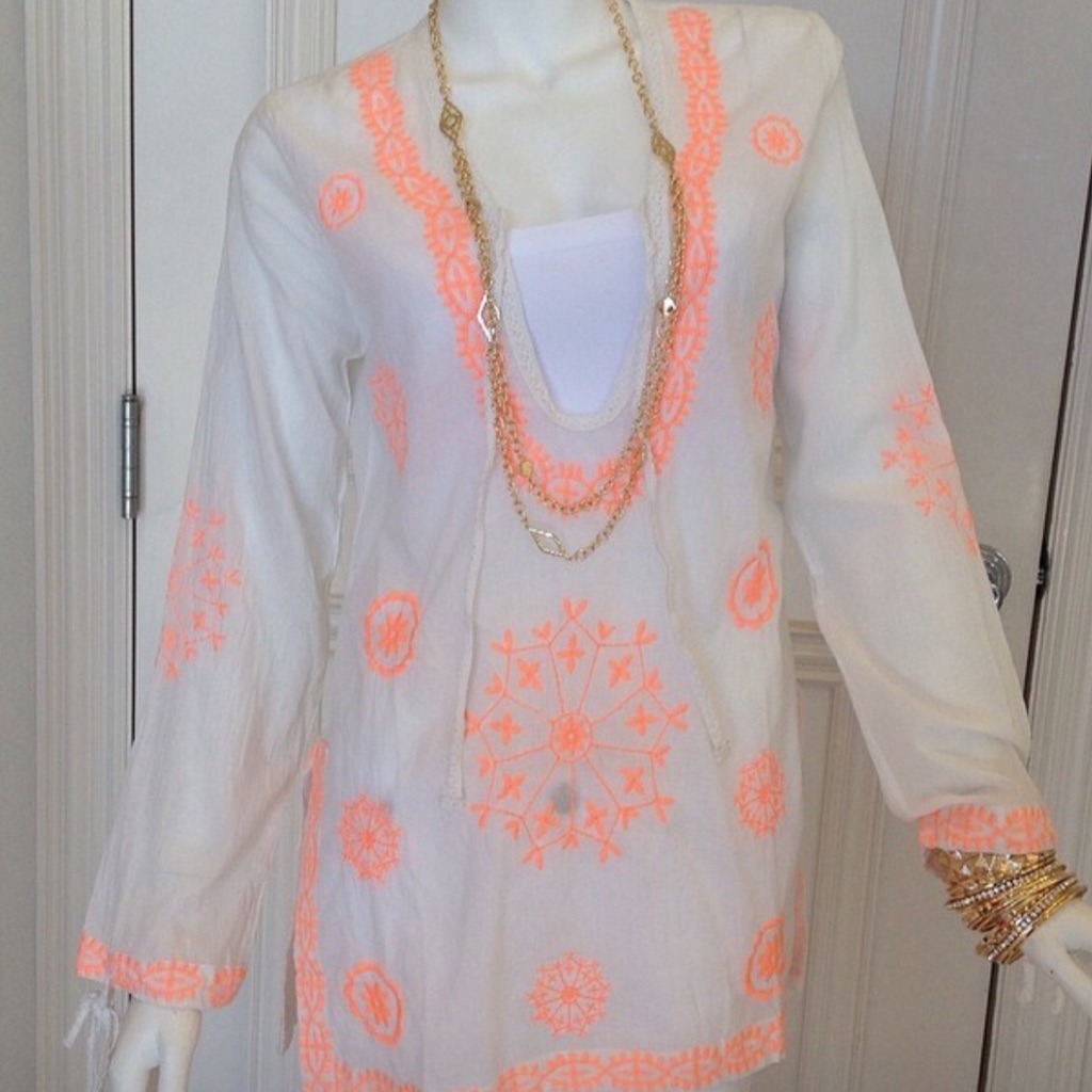 Surf Gypsy Embroidery Tunic Cover Up In Orange Coral Size Large